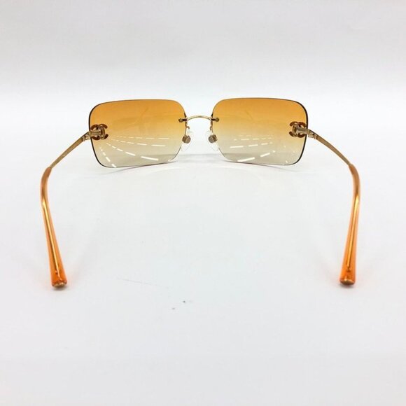 🧡RARE Chanel Vintage Sunglasses Rhinestone CC Logo Rimless Gradient Gold Orange - Picture 7 of 14